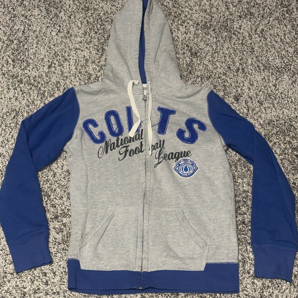 Colts Women's Gray and Blue Zip-Up Hoodie